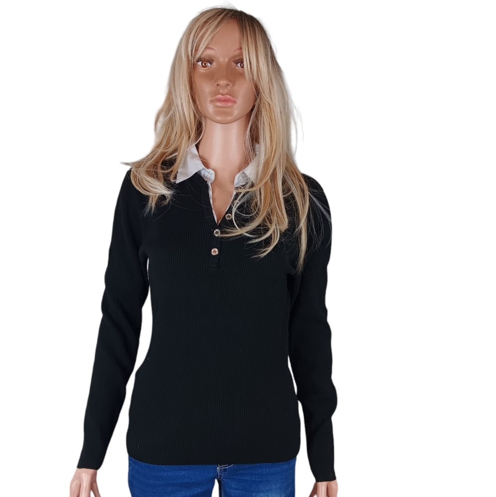 Black, Collared Pullover Sweater